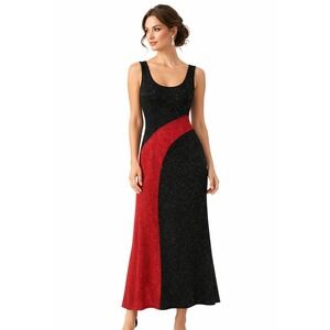 Betsy & Adam Maxi Dress Women Plus 14W Black Red Glitter Colorblock Gown Formal